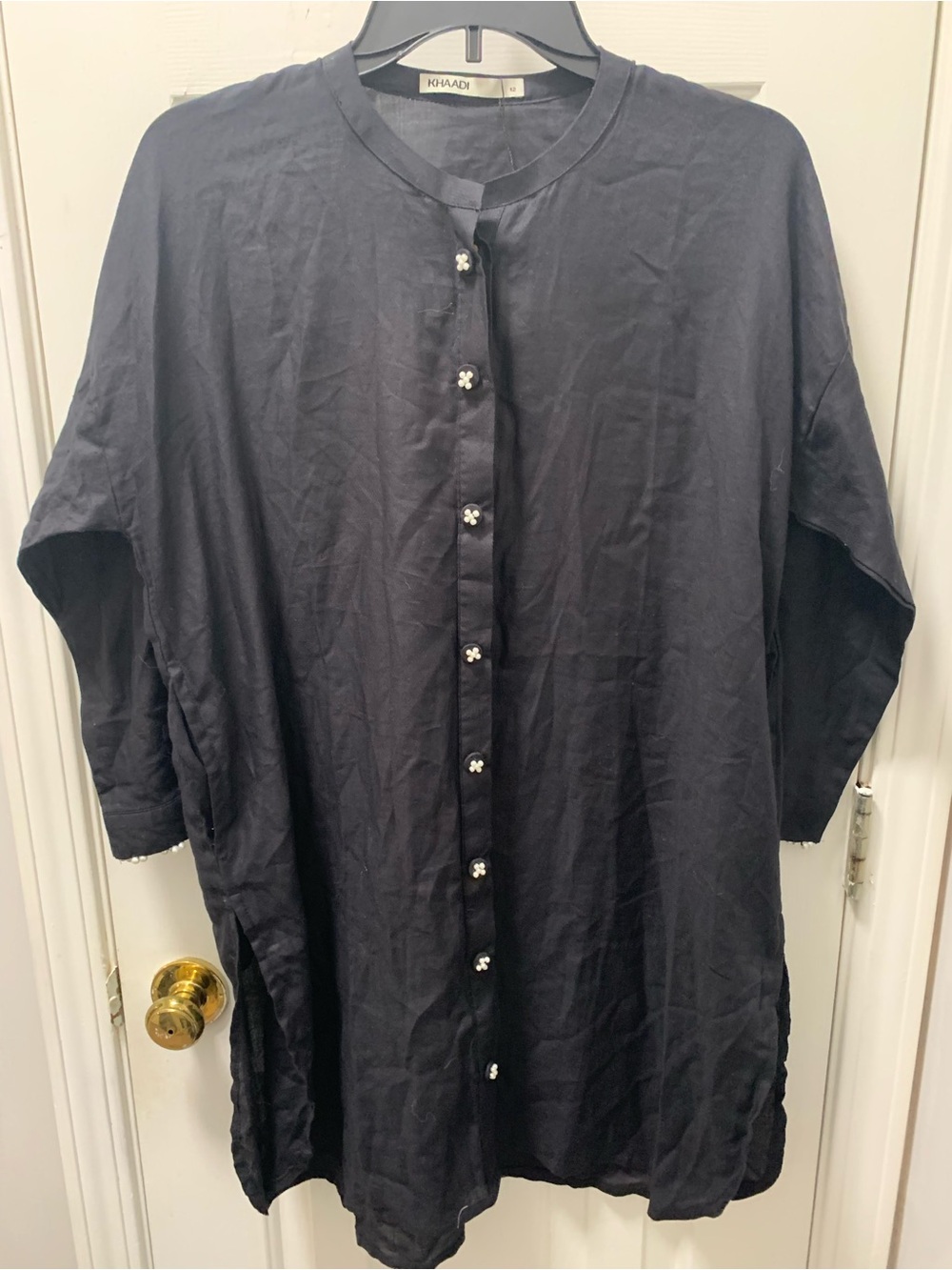 NWT Black Linen Oversized Long Tunic - Pearl Button Accents